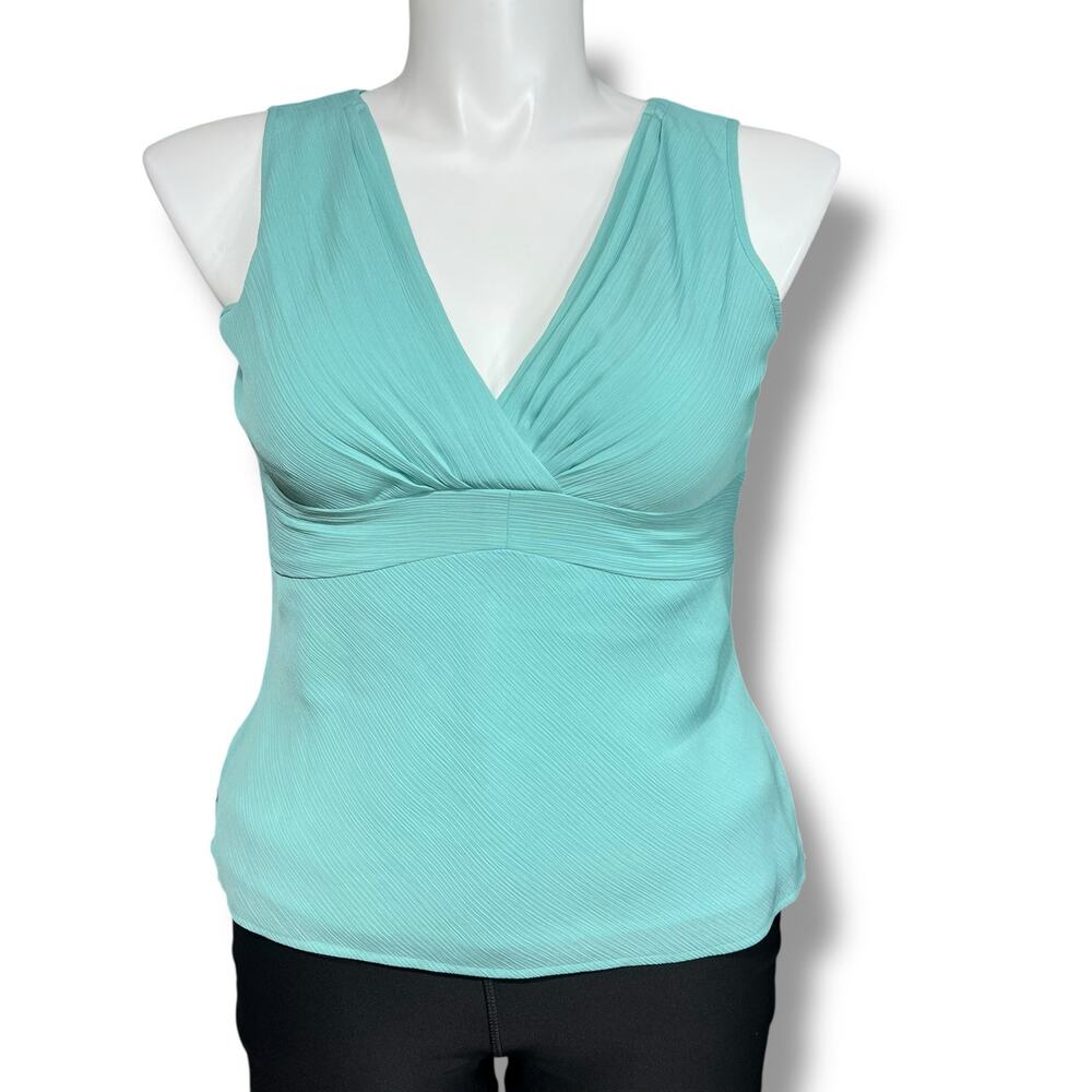 Y2K axcess Womens Blouse Tank Top Shirt Empire Waist V Neck Chiffon Teal Size 10